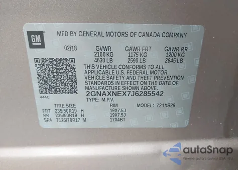 2018 Chevrolet Equinox Premier from USA, damaged, VIN 2GNAXNEX7J6285542